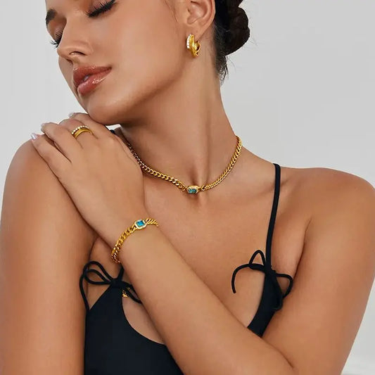 LA Cubic Zirconia Chunky Cuban Chain Choker Necklace Bracelet Jewelry