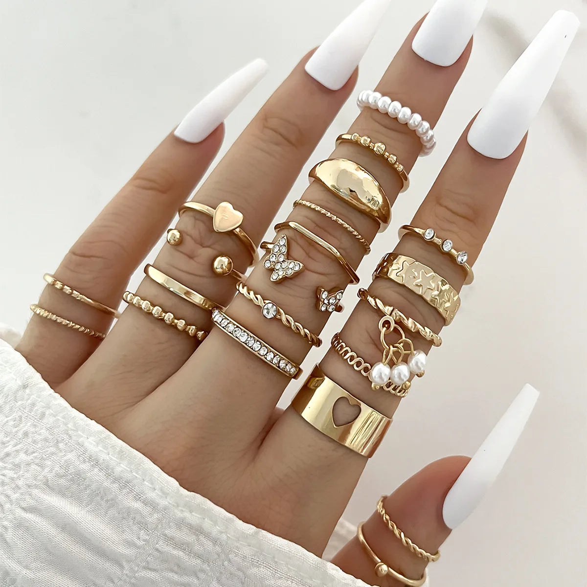 LA  Rings Set For Women Eye Cross Sun And Moon Leaf Charm Finger Ring Female Fashion