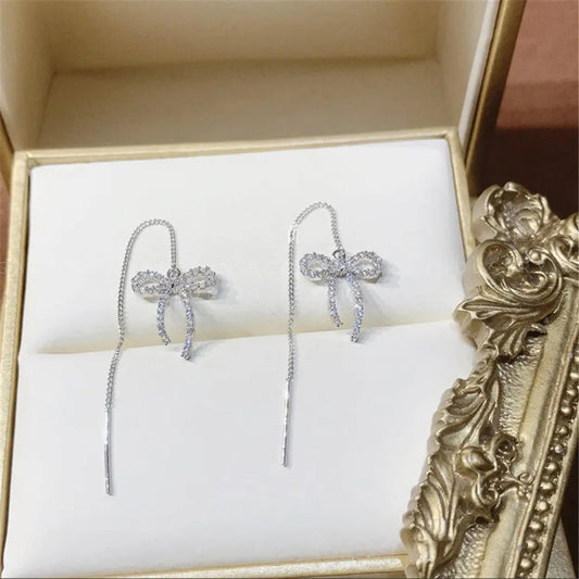 LA Silver Needle Fashion Micro-Inlaid Zircon Bow Earring Earrings Women'S Light Luxury T