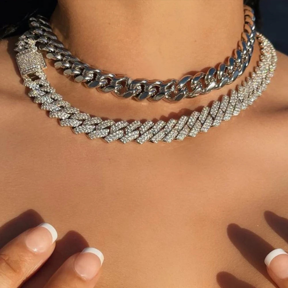 LA 14mm Prong Cuban Link Chain Necklace For Women