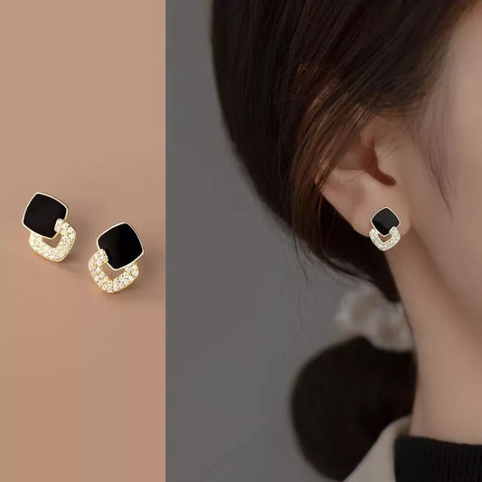 LA Hot High-sense Korean Trend Elegant Pave Zircon Geometric Square Stud Earrings