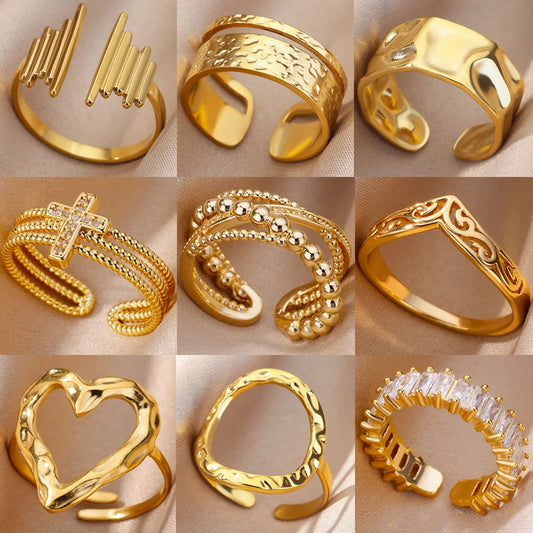 lamar Stainless Steel Rings for Women Aesthetic Heart Gold Color Wedding Ring Waterproof